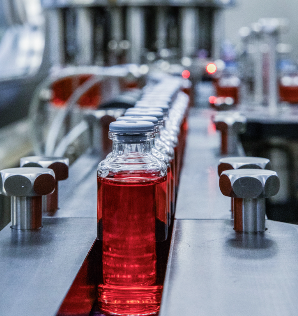 Vials of liquid in a machine